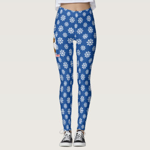 Gingerbread - Blue Snowflakes Pattern - Merry Xmas Leggings