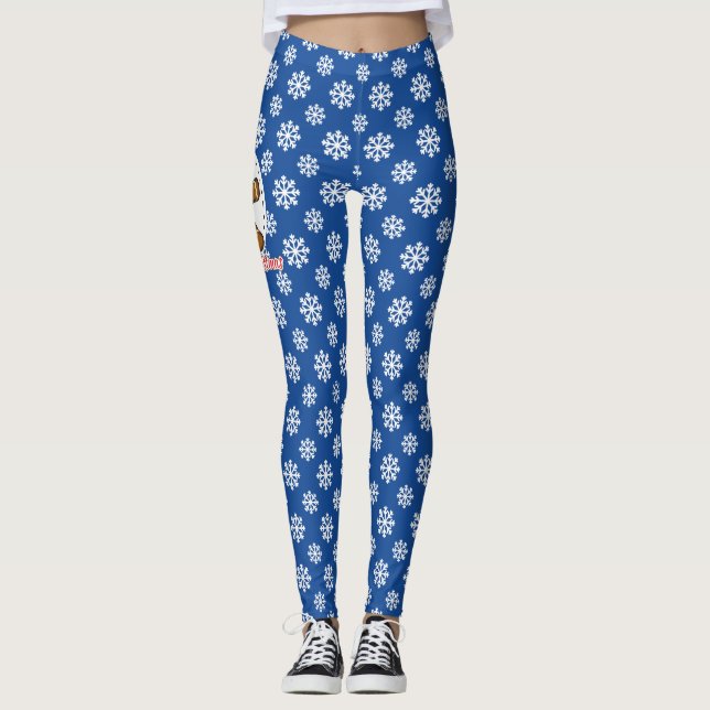 Gingerbread - Blue Snowflakes Pattern - Merry Xmas Leggings (Front)