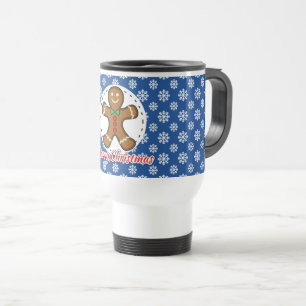 Gingerbread - Blue Snowflakes Pattern - Merry Xmas Travel Mug