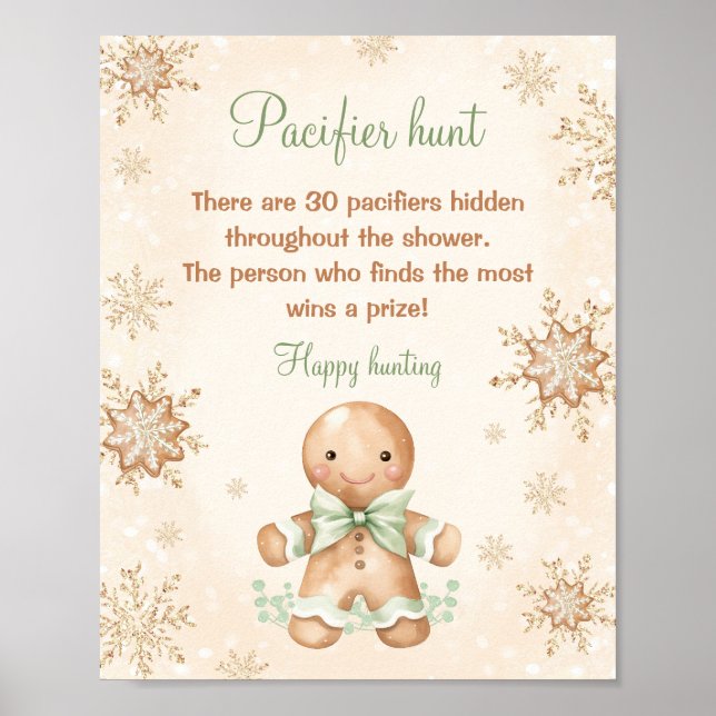 Gingerbread Boy Baby Shower Pacifier Hunt Game Poster (Front)