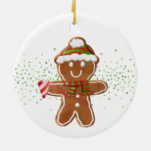 Gingerbread Boy Candy Cane Heart NAME Holliday Ceramic Tree Decoration