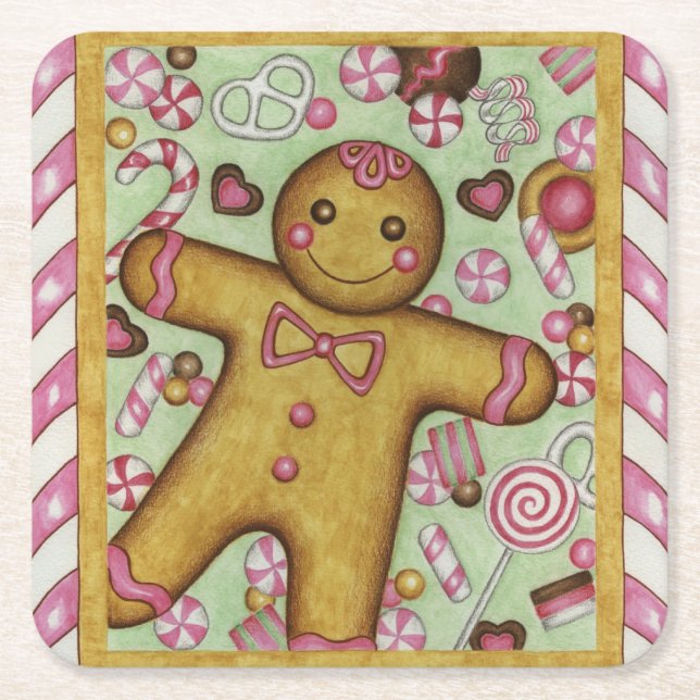 Gingerbread Boy Christmas Paper Coasters (Front)