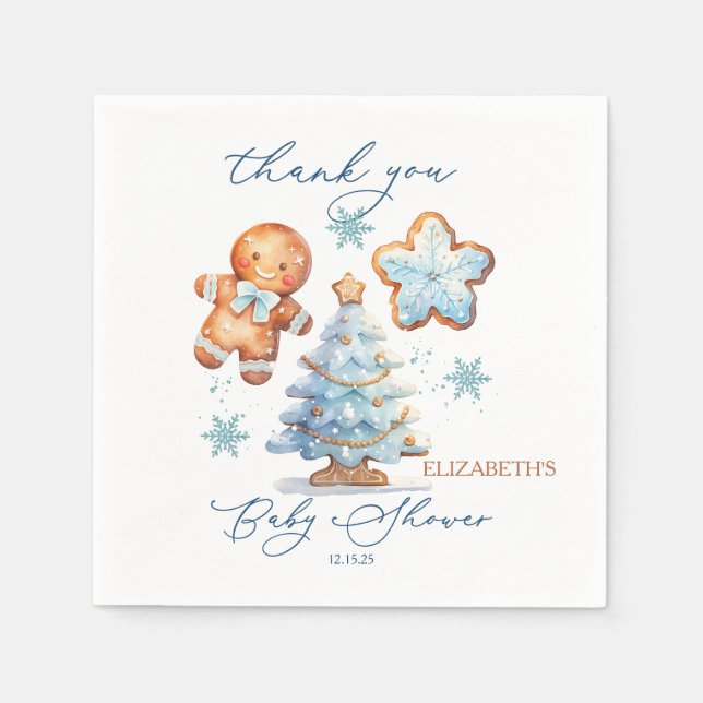Gingerbread Boy Christmas Tree Baby Shower Thanks Napkin (Front)