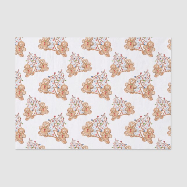 Gingerbread boy, girl Christmas tree Tissue Paper (Front)