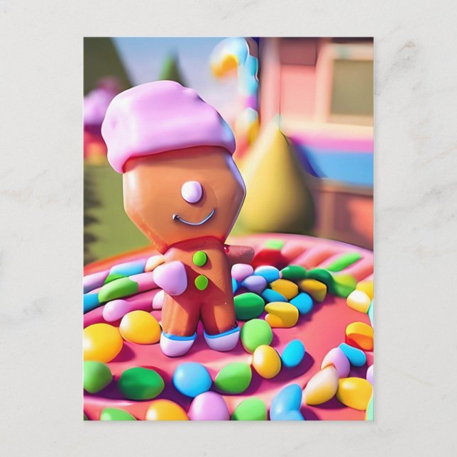 Gingerbread Boy Makes Good - Christmas Art Postcard (Front)