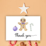 Gingerbread boy thank you card<br><div class="desc">Gingerbread Man Christmas Baby Shower Invitation. Watercolor gingerbread cookie with sugar cane and violet christmas ball. Matching items available.</div>