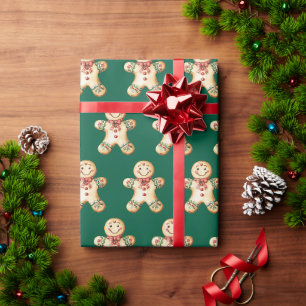 Gingerbread Boy Vintage Green Gift Wrapping Paper