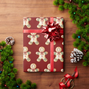 Gingerbread Boy Vintage Red Gift  Wrapping Paper