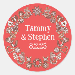 Gingerbread Burgundy Floral Wreath Classic Round Sticker