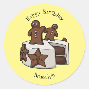 Gingerbread cake cartoon illustration classic round sticker