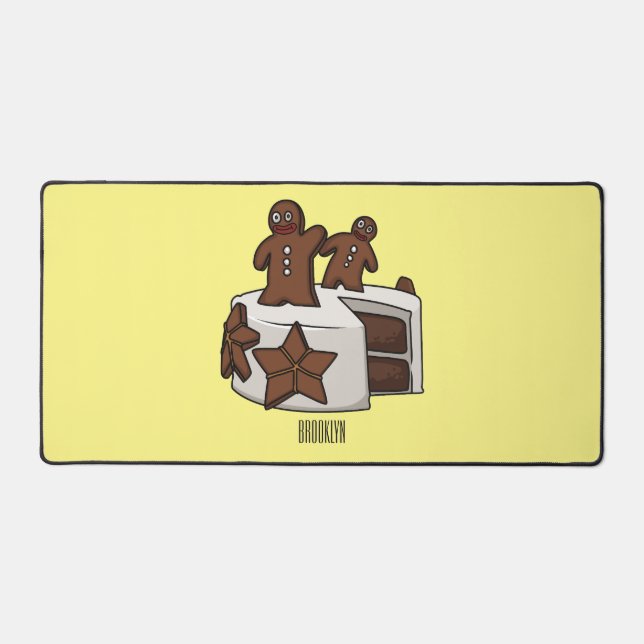 Gingerbread cake cartoon illustration desk mat (Front)