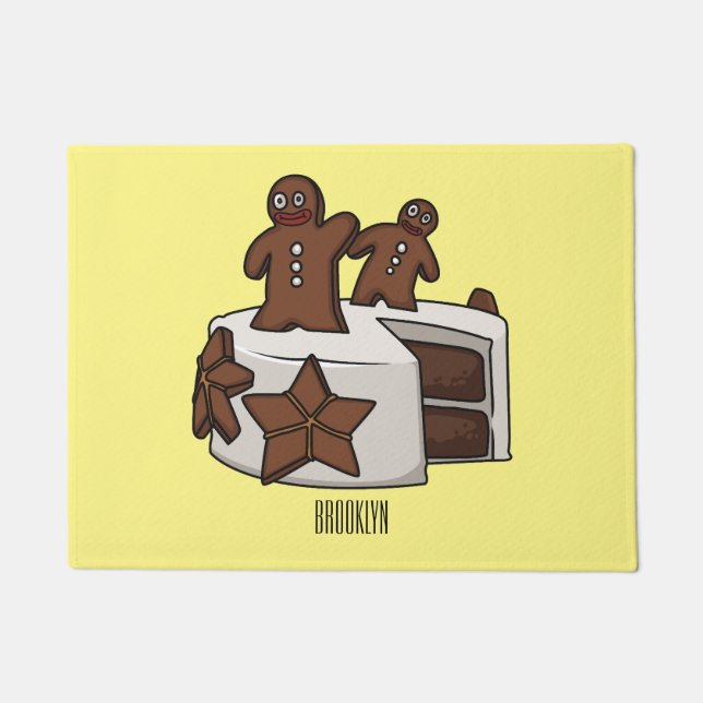 Gingerbread cake cartoon illustration doormat (Front)