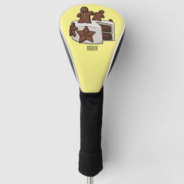 Gingerbread cake cartoon illustration golf head cover (Front)