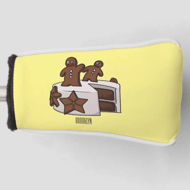 Gingerbread cake cartoon illustration golf head cover (Front)