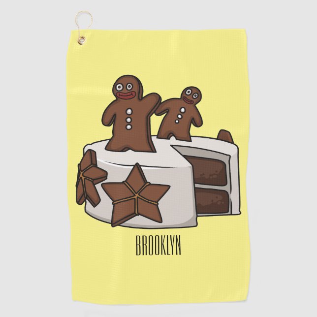 Gingerbread cake cartoon illustration golf towel (Front)