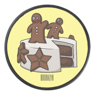 Gingerbread cake cartoon illustration hockey puck