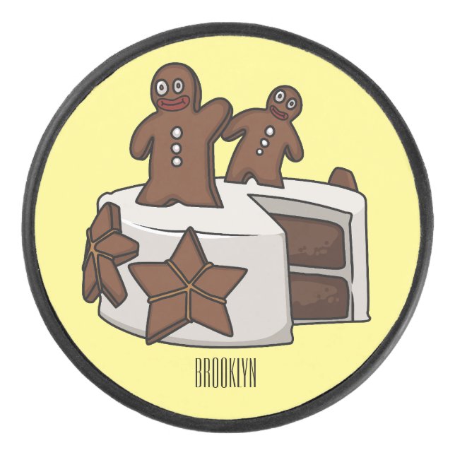 Gingerbread cake cartoon illustration hockey puck (Front)