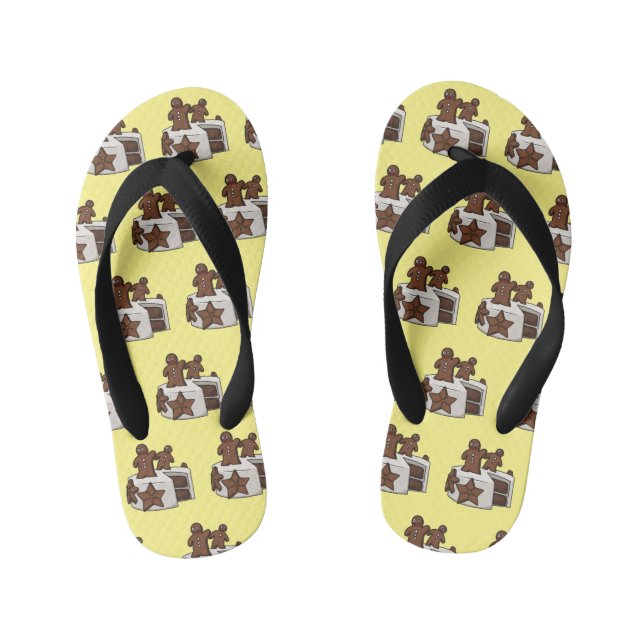 Gingerbread cake cartoon illustration kid's flip flops (Footbed)