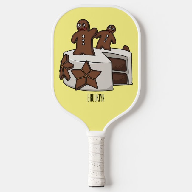 Gingerbread cake cartoon illustration pickleball paddle (Front)