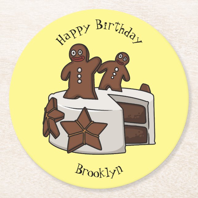 Gingerbread cake cartoon illustration round paper coaster (Front)