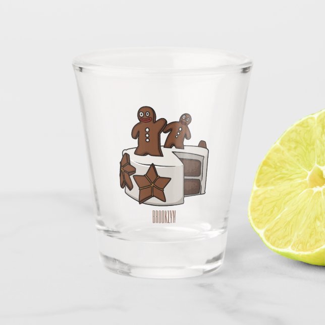 Gingerbread cake cartoon illustration shot glass (Front)