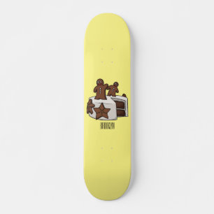 Gingerbread cake cartoon illustration skateboard