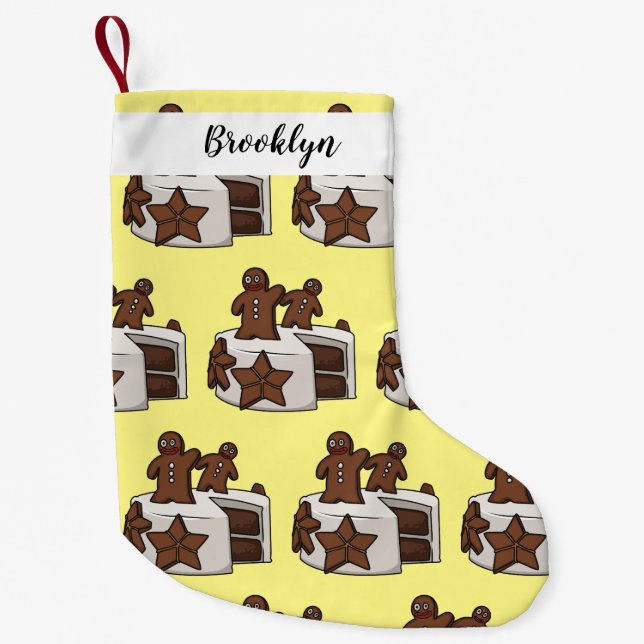 Gingerbread cake cartoon illustration small christmas stocking (Front)