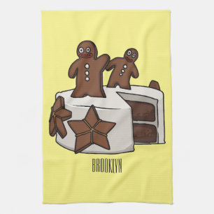 Gingerbread cake cartoon illustration tea towel