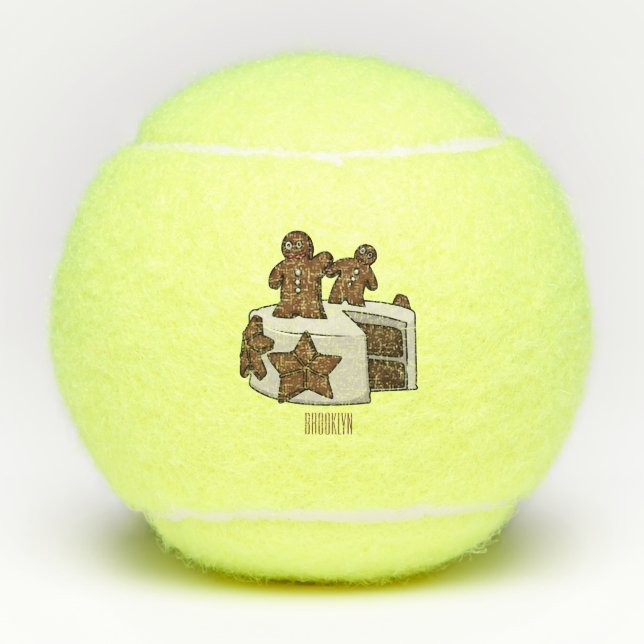 Gingerbread cake cartoon illustration tennis balls (Front)