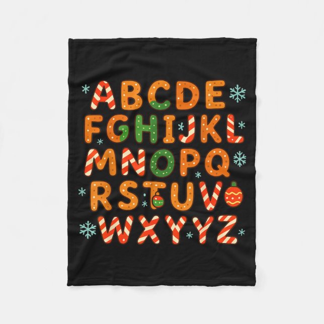 Gingerbread Candy Cane Alphabet Christmas Letters  Fleece Blanket (Front)
