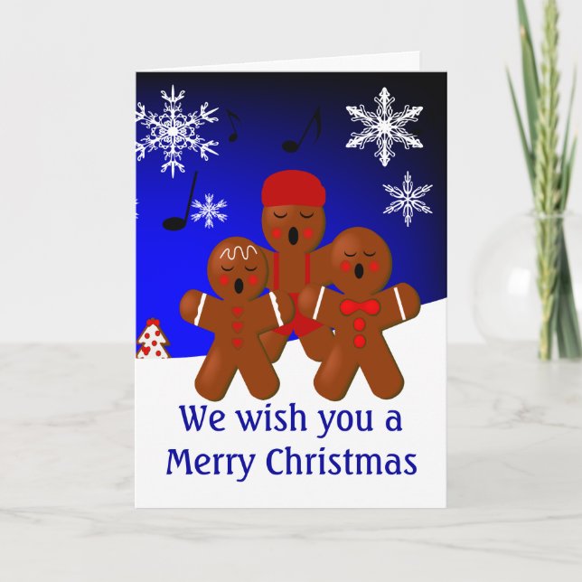 Gingerbread Carolers Merry Christmas Card (Front)