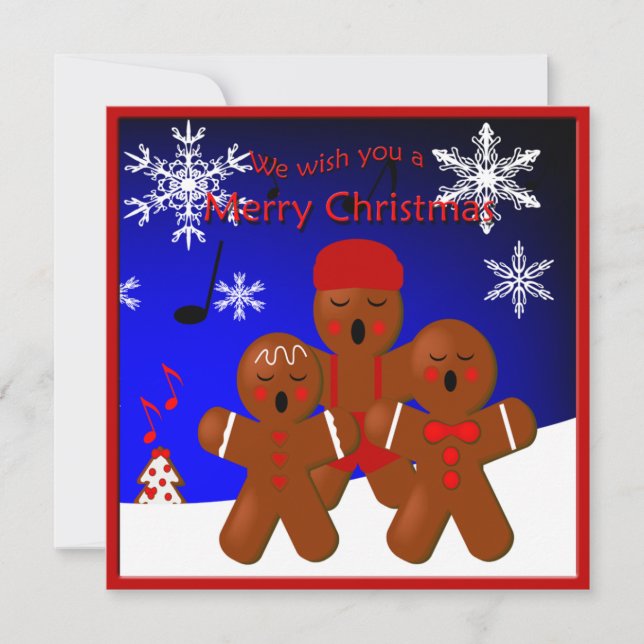 Gingerbread Carolers Merry Christmas Greeting Holiday Card (Front)
