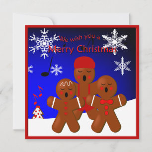 Gingerbread Carolers Merry Christmas Greeting Holiday Card