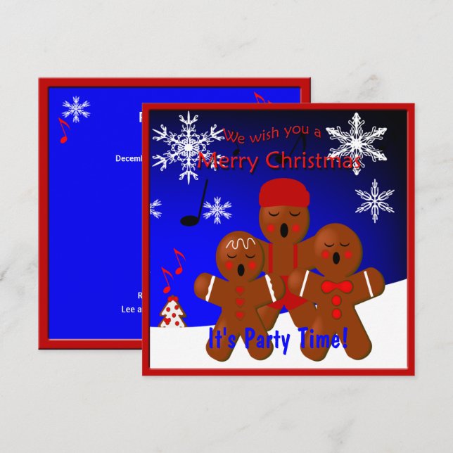 Gingerbread Carolers Merry Christmas Invitation (Front/Back)