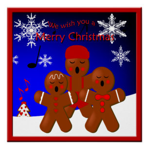 Gingerbread Carolers Merry Christmas Poster