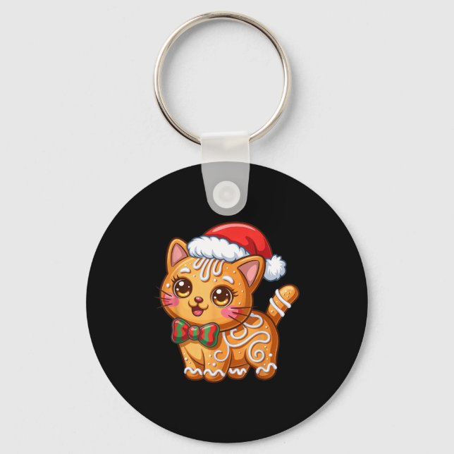 Gingerbread Cat Christmas Cat Lover Xmas  Key Ring (Front)