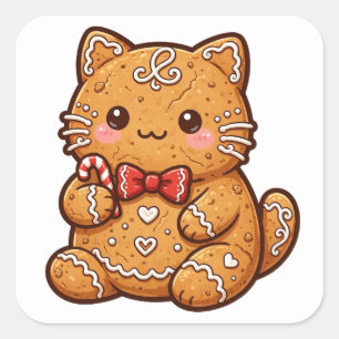 Gingerbread Cat Christmas Cookie Sticker