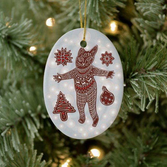 Gingerbread Cat & Cookies Christmas Tree Ornament (Tree)