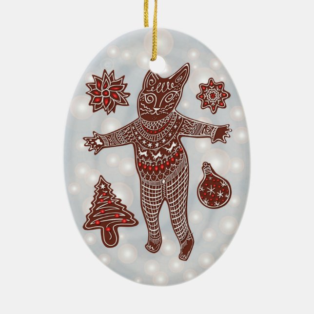 Gingerbread Cat & Cookies Christmas Tree Ornament (Back)