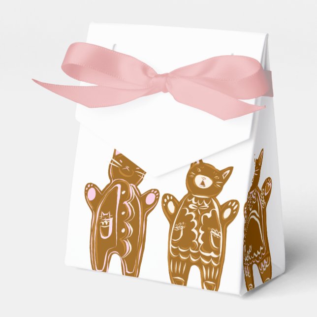 Gingerbread Cats - Hand Painted Favour Box (Front Side)