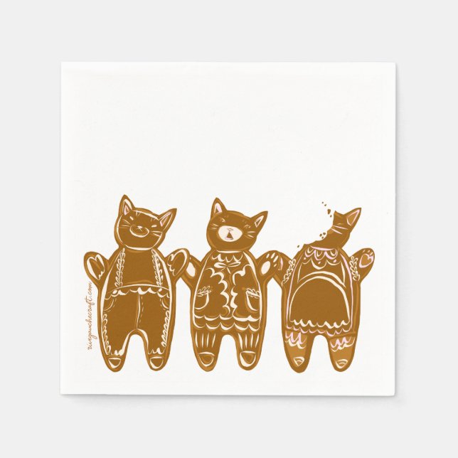 Gingerbread Cats - Hand Painted Napkin (Front)