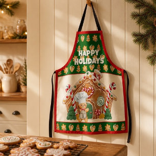 Gingerbread Chef Happy Holidays All-Over Print Apron