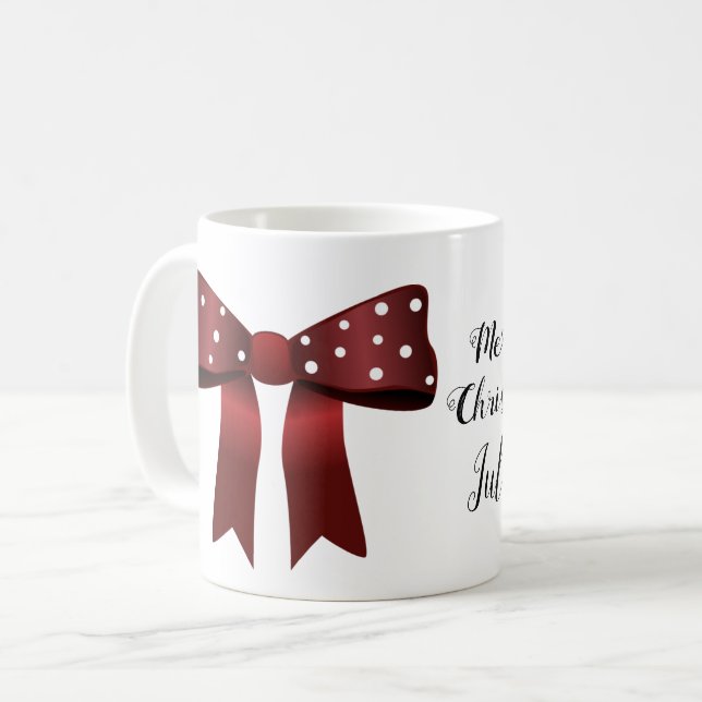 Gingerbread Chic Elegant Red Bow and White Dots Coffee Mug (Front Left)