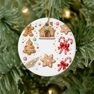 Gingerbread Christmas and Candy Canes Ceramic Tree Decoration