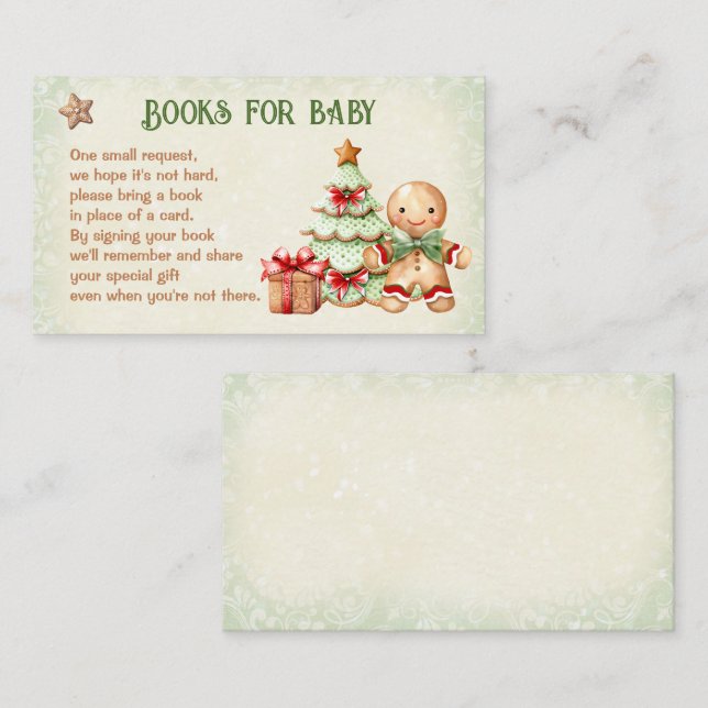 Gingerbread Christmas Baby Shower Books For Baby Enclosure Card (Front/Back)