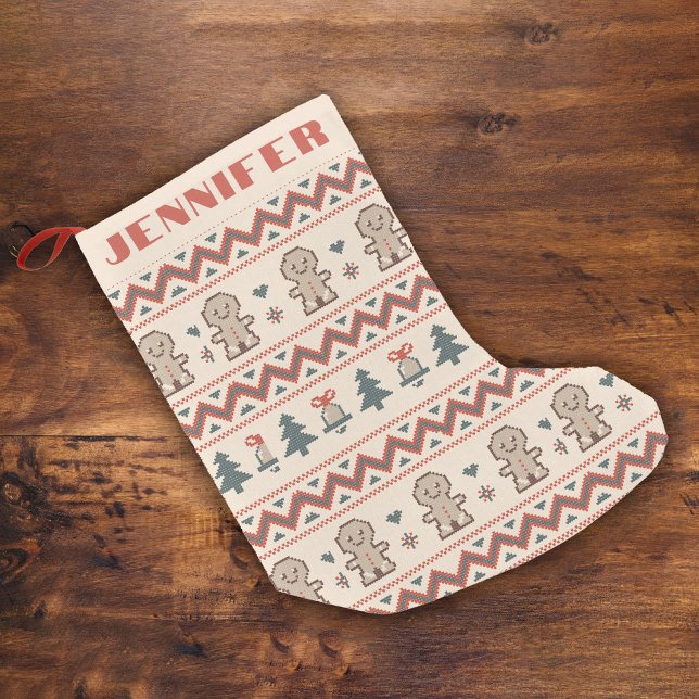 Gingerbread Christmas Bell Pine Tree Custom Name Small Christmas Stocking (Creator Uploaded)