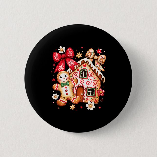 Gingerbread Christmas Bow Christmas House Retro Co 6 Cm Round Badge (Front)