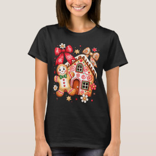 Gingerbread Christmas Bow Christmas House Retro Co T-Shirt