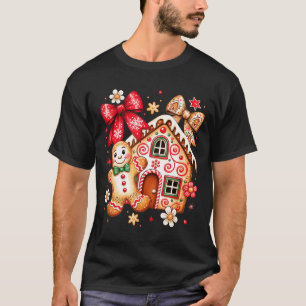Gingerbread Christmas Bow Christmas House Retro Co T-Shirt