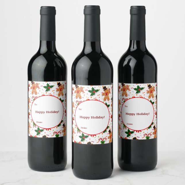 Gingerbread Christmas Candy Ribbon Wine Label (Bottles)